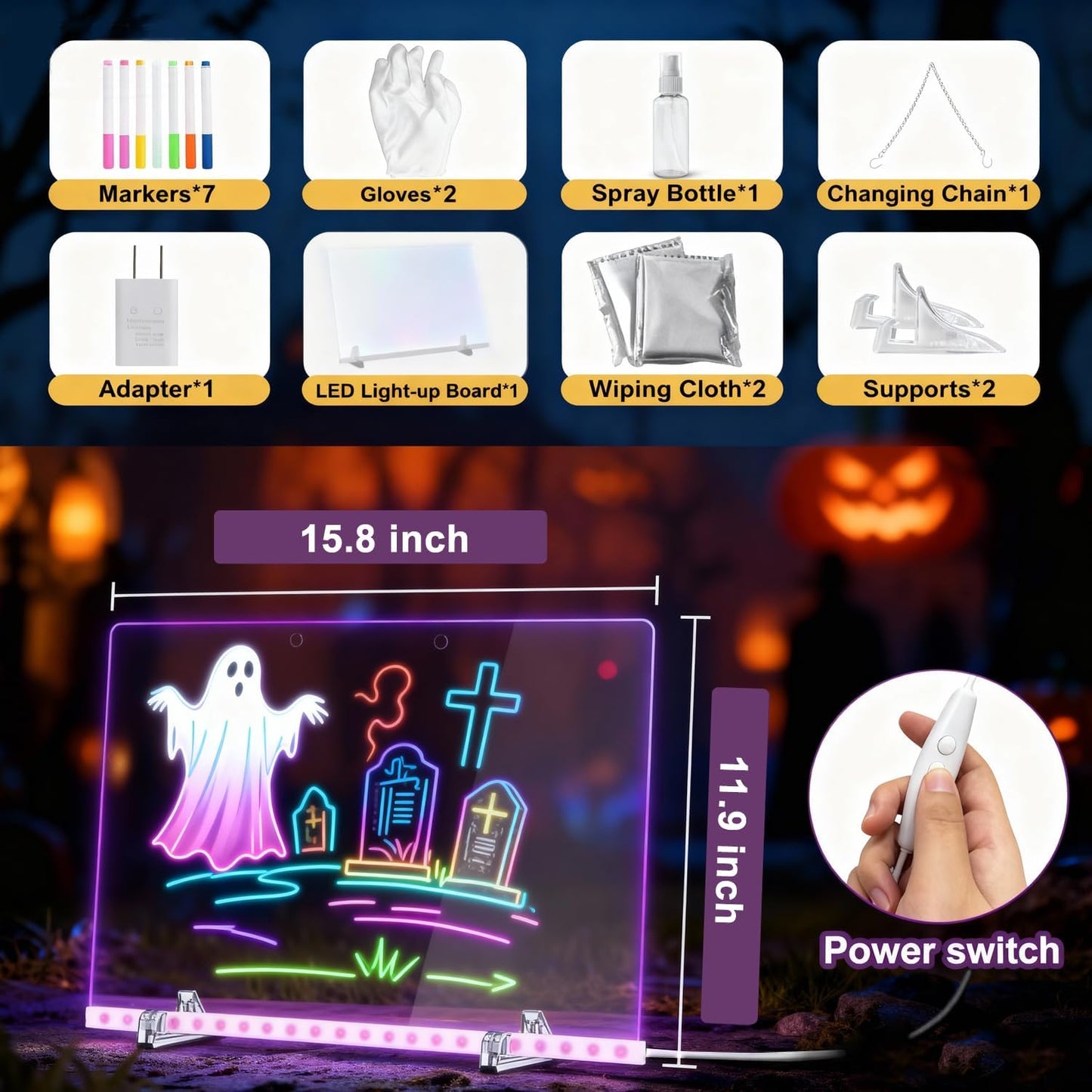 LED Drawing Board for Kids- Erasable Acrylic Electronic White Boards,15.8''X11.9 Drawing Tablet,6 Modes & 8 Colors Light Up Drawing Board,Kids Toy with 13 E Birthday Holiday Day Gifts for Girls & Boys