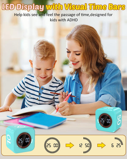 Digital Pomodoro Timer Cube 5/10/25/50min, Visual Productivity Flip Timer for Kids Classroom Desk, Custom Countdown, Silent and Sound Mode for ADHD Study Work Game Kitchen (Pink)