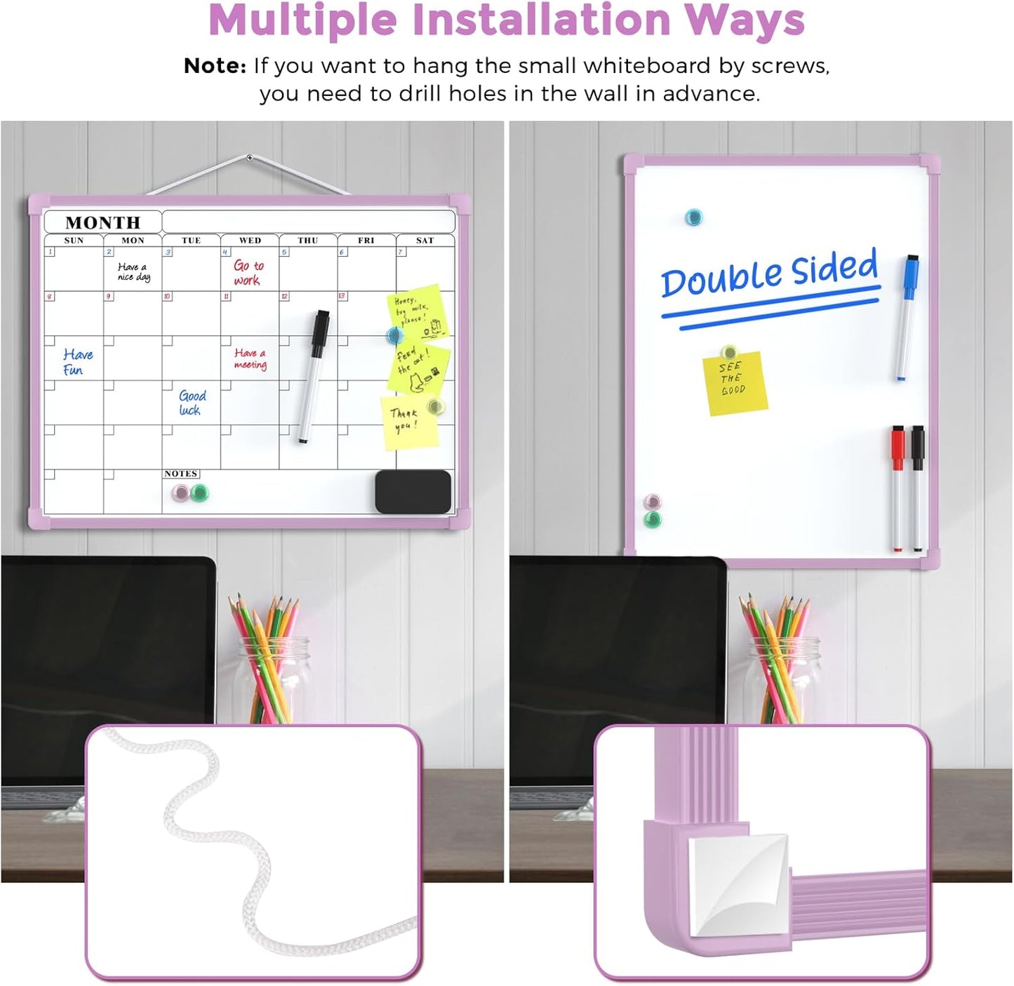 MaxGear Monthly Calendar Dry Erase Board for Wall, 16"x12" Small Hanging Double-Sided White Board, Portable Whiteboard for Planning, Drawing, Memo, to Do List, School, Home, Kitchen, Office