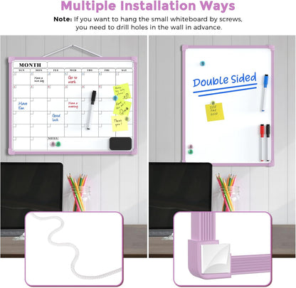 MaxGear Monthly Calendar Dry Erase Board for Wall, 16"x12" Small Hanging Double-Sided White Board, Portable Whiteboard for Planning, Drawing, Memo, to Do List, School, Home, Kitchen, Office