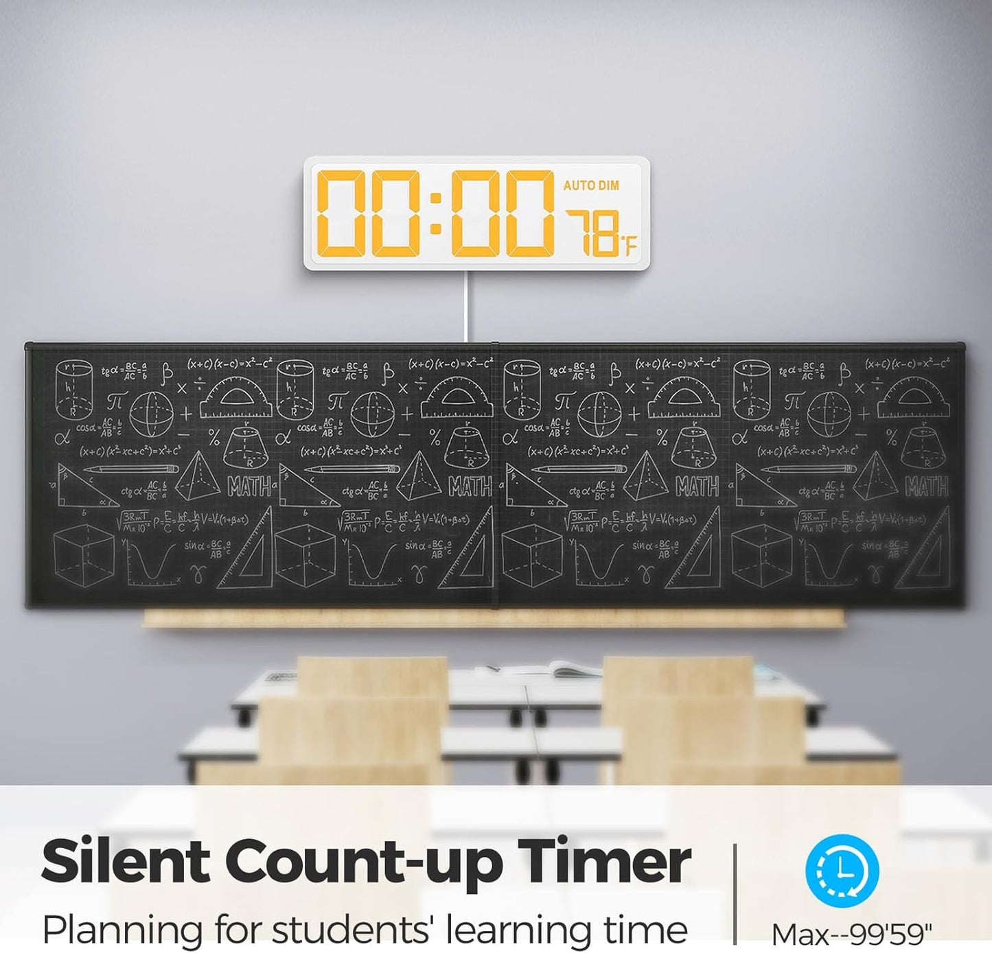 REACHER 16.5" Large Digital Wall Timer Clock with Countdown Timer, Auto Dimmer, Temperature, Remote Control, LED Wall Clock for Teacher, Classroom, Office, Home Decor, Kitchen, Gym, Living Room
