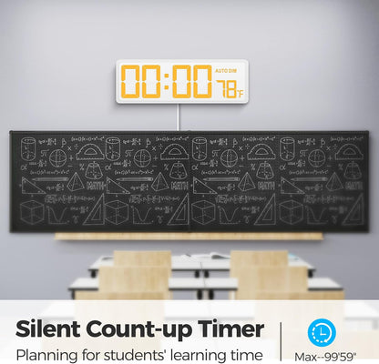 REACHER 16.5" Large Digital Wall Timer Clock with Countdown Timer, Auto Dimmer, Temperature, Remote Control, LED Wall Clock for Teacher, Classroom, Office, Home Decor, Kitchen, Gym, Living Room