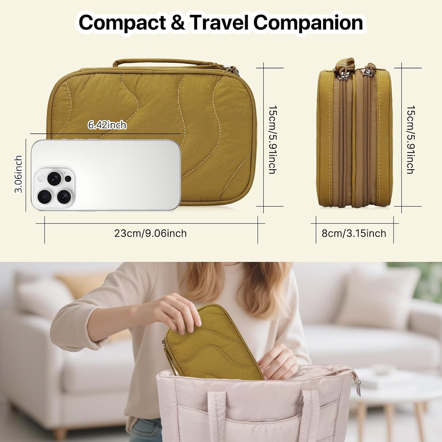 Skycase Tech Pouch - Lightweight Electronics Organizer Travel Case - Double Layers Cable Organizer - All-in-One Storage Bag for Charger, Cord, Phone, Flash Drive, Essentials - XL