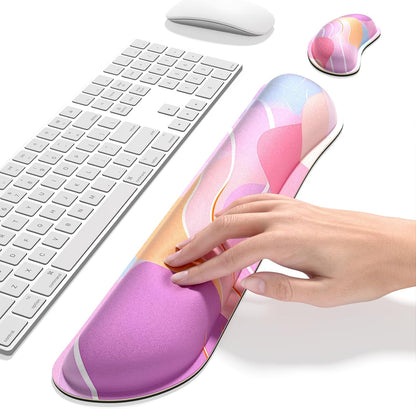 Dapesuom Enlarge Keyboard Wrist Rest, Memory Foam Wrist Cushion for Desk Mat Support, Cute Pain Relief Keyboard Mouse Pad Rests Set with Non-Slip Base for Gaming Laptop Office Computer, Elegant Flower