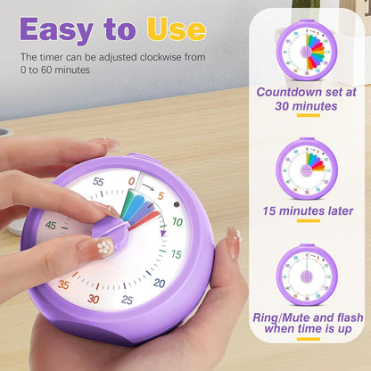 Mwellewm Visual Timer for Kids, 60 Minute Time Digital Pomodoro Timer Countdown with Silent Pause Function for Classroom Kitchen Study Cooking Meetings ADHD Rainbow Pattern(Blue)