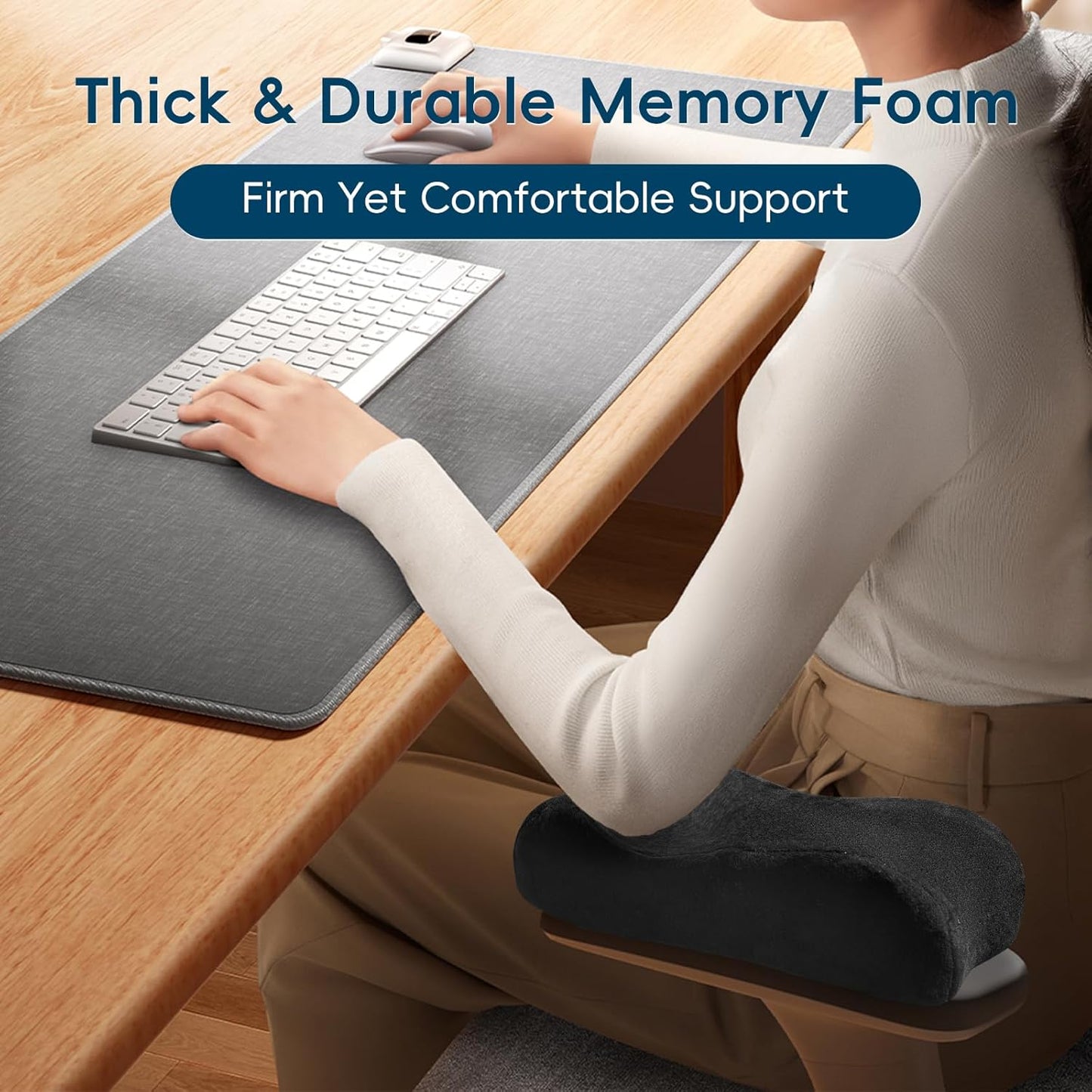 Ergonomic Memory Foam Chair Armrest Pads with Cooling Gel - Non-Slip Elbow Support Cushion for Office/Gaming/Desk Chairs, Washable Cover, Set of 2