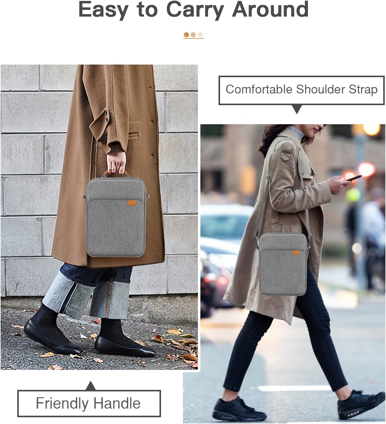 MoKo 13 Inch Tablet Sleeve Bag, Fits with 13 Inch New iPad Pro M5 & Air M4/M3, iPad Pro 12.9 M2&M1,Surface Laptop Go 12.4,Galaxy Tab S8+/S9+ 12.4,Handle Carrying Case with Shoulder Strap,Black &Gray