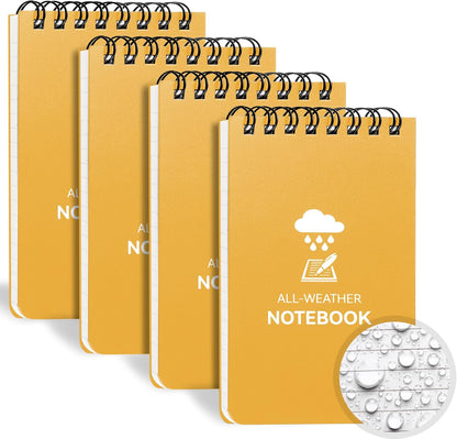 COIDEA Waterproof Notebook, 4 Pack Top-Spiral Pocket Notepad, 3" x 5" Weatherproof NotePad, All Weather Police Pocket Notebook Little Memo Steno Note Pads for Outdoor Office School Recording, Black