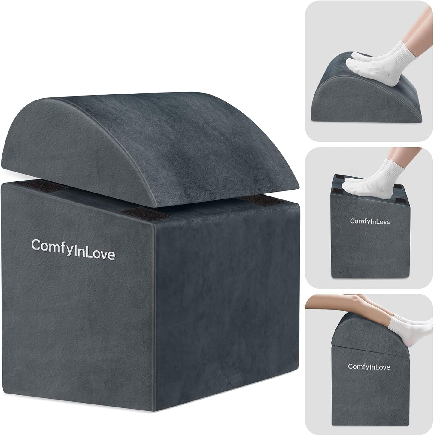 Foot Rest for Under Desk at Work - Non-Slip Foot Stool with 3 Adjustable Heights, Ergonomic Under Desk Footrest with Washable Cover for Leg Elevation, Desk, Home, Office, Car (Dark Grey)