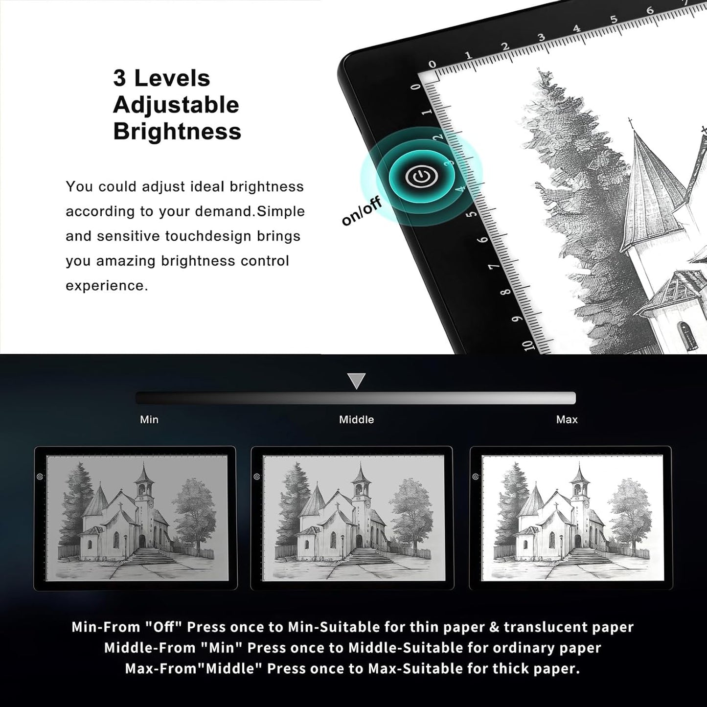 Fiqiuuiid A4 Rechargeable LED Light Pad, Tracing Light Box with 6-Level Dimmable & Light Guide artboard, Diamond Painting Light Board with Stand and Top Clip, Cordless Lightbox with Carrying Case