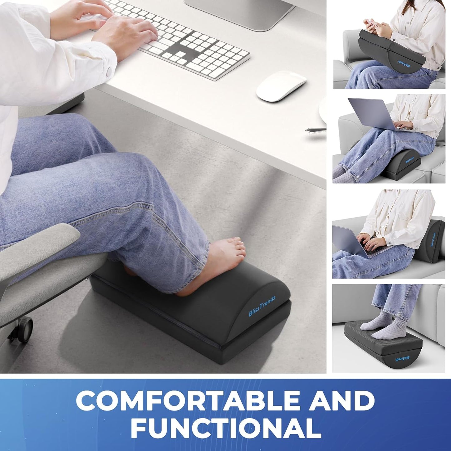 BlissTrends Foot Rest for Under Desk at Work-Versatile Foot Stool with Washable Cover-Comfortable Footrest with 2 Adjustable Heights for Car,Home and Office to Relieve Back,Lumbar,Knee Pain-Black