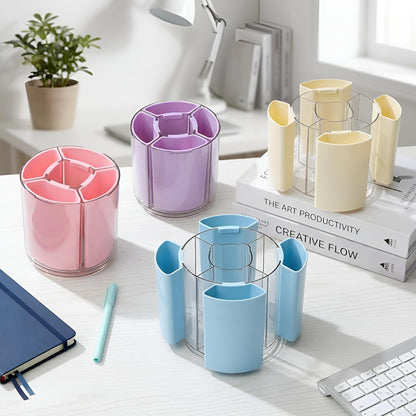 Comix 360° Rotating Pen Holder for Desk, Cute Pencil Holder Pen Organizer, Green Acrylic Pencil Cup Caddy with 5 Slots for Home School Office Supplies