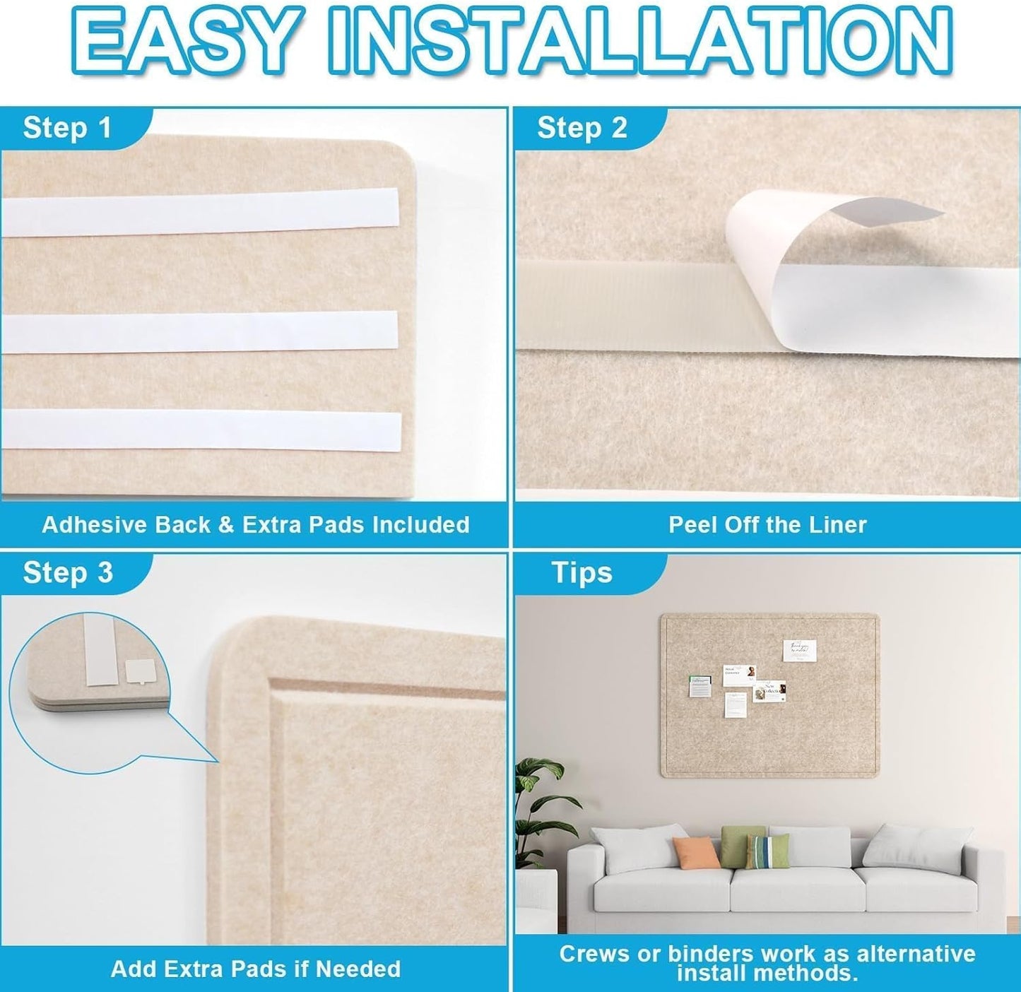 Large Felt Bulletin Board for Wall, 24"x18" Frameless Picture Board, Soft Felt Cork Board for Office, Home Planning & Office Wall Decor, Easy Install Pin Board