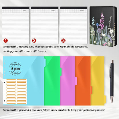 Leathario Portfolio Binder, Includes 10 Sheet Protectors and 3 Notepads, 3-Ring Folder Organizer, A4 Padfolio with Zipper, Vegan Leather Tablet Sleeve, Business Office Conference Clipboards