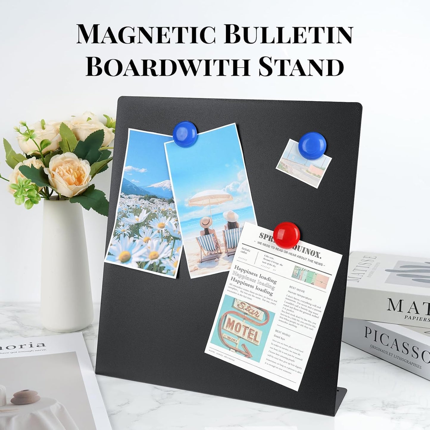 2 Pack Magnetic Board,Magnet Board,Metal Magnetic Bulletin Board,Magnet Display Stand for Home, School, Kitchen, Office (Black)