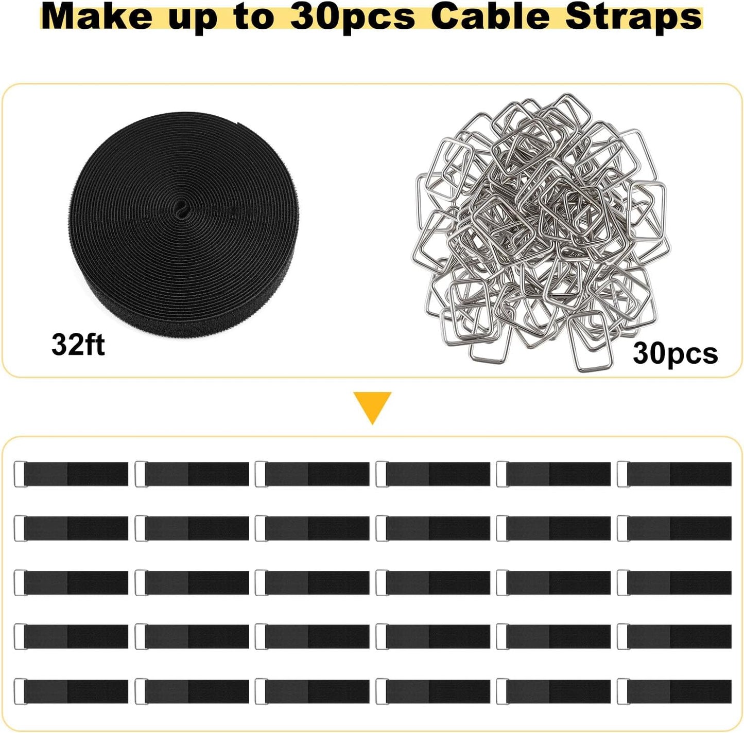 YMCRLUX 1"x32ft Hook and Loop Straps with 50 Metal Buckles, Adjustable Fastening Cable Straps, Cut-to-Length Cinch Strap, Reusable Nylon Securing Cord Ties for Organizer or Storage, 1 inch Wide, Black
