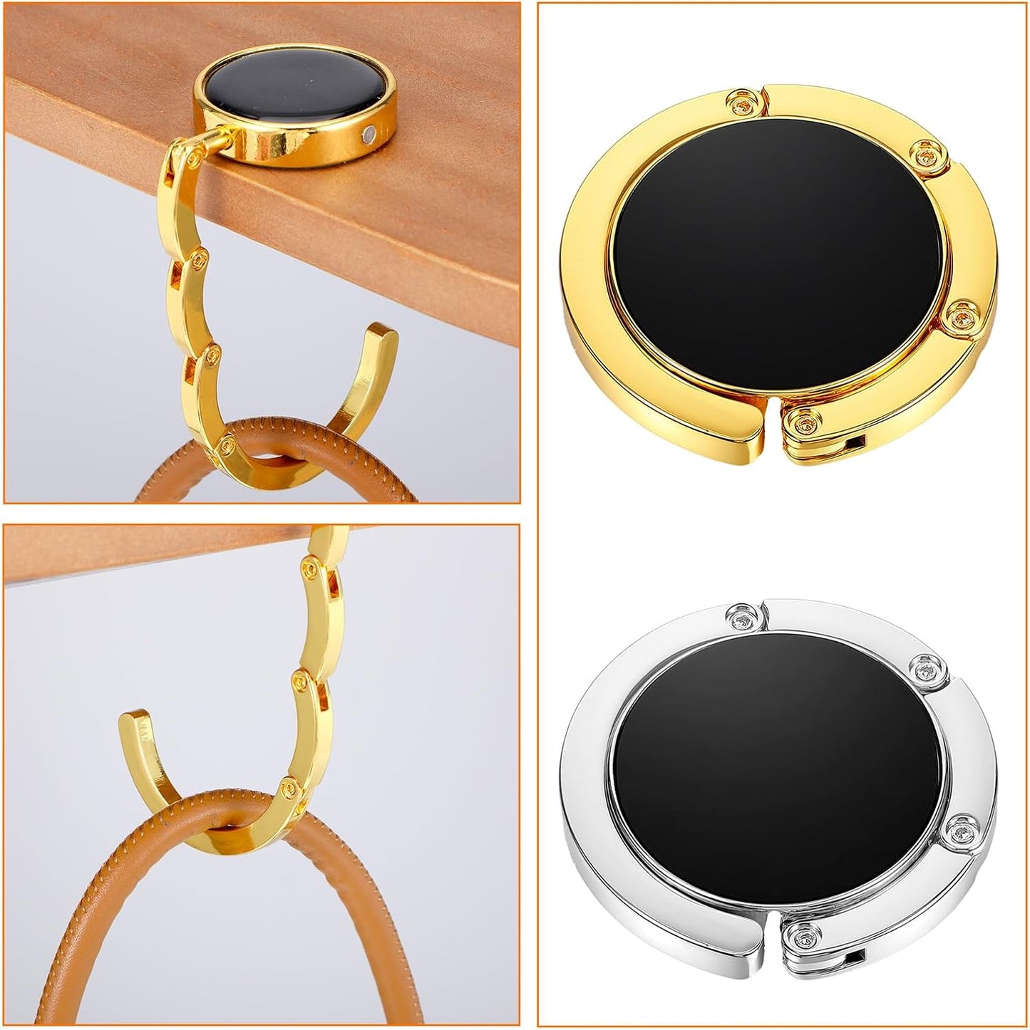 2Pcs Foldable Purse Hook, Women's Bag Table Hanger Collection, Foldable Purse Hooks for Table & Desk, Desk Hooks for Purse, Handbag Hanger Holder (Black & White)