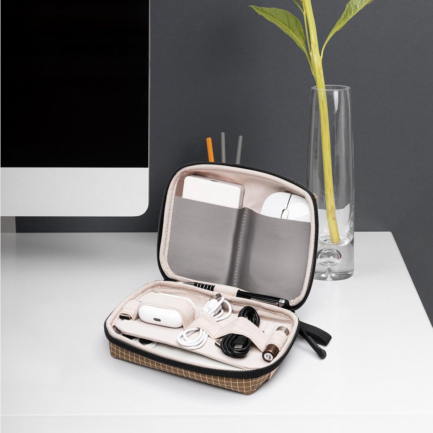 SIMTOP Small Electronics Organizer Travel Case, Portable Tech Case Pouch for Cable, Charger, Phone & Earbuds – Water-Resistant Cord Storage for Commute, Office & Business Trip – Compact Design