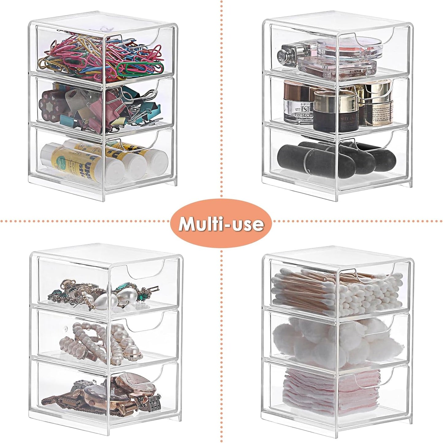 BTSKY 1 Pack Small Acrylic Storage Organizer with Drawers, 3-Layer Clear Desktop Organizer for Office Supplies Mini Storage Box with Drawers for Desk, Desktop Makeup Drawer Jewelry Storage Box