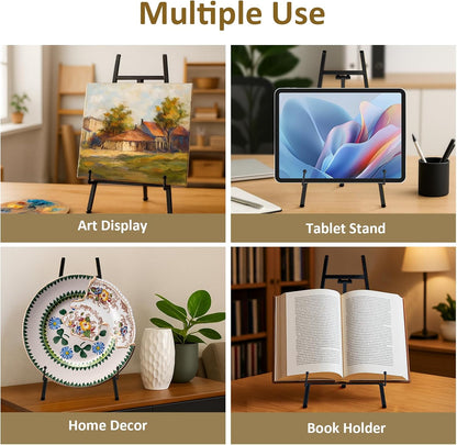 Falling in Art Metal Easel Stand, 16.5" Table Top Easel Stand for Display, Tripod Mirror Plate Stand Holder for Photos, Books and Wedding Signs, Gold