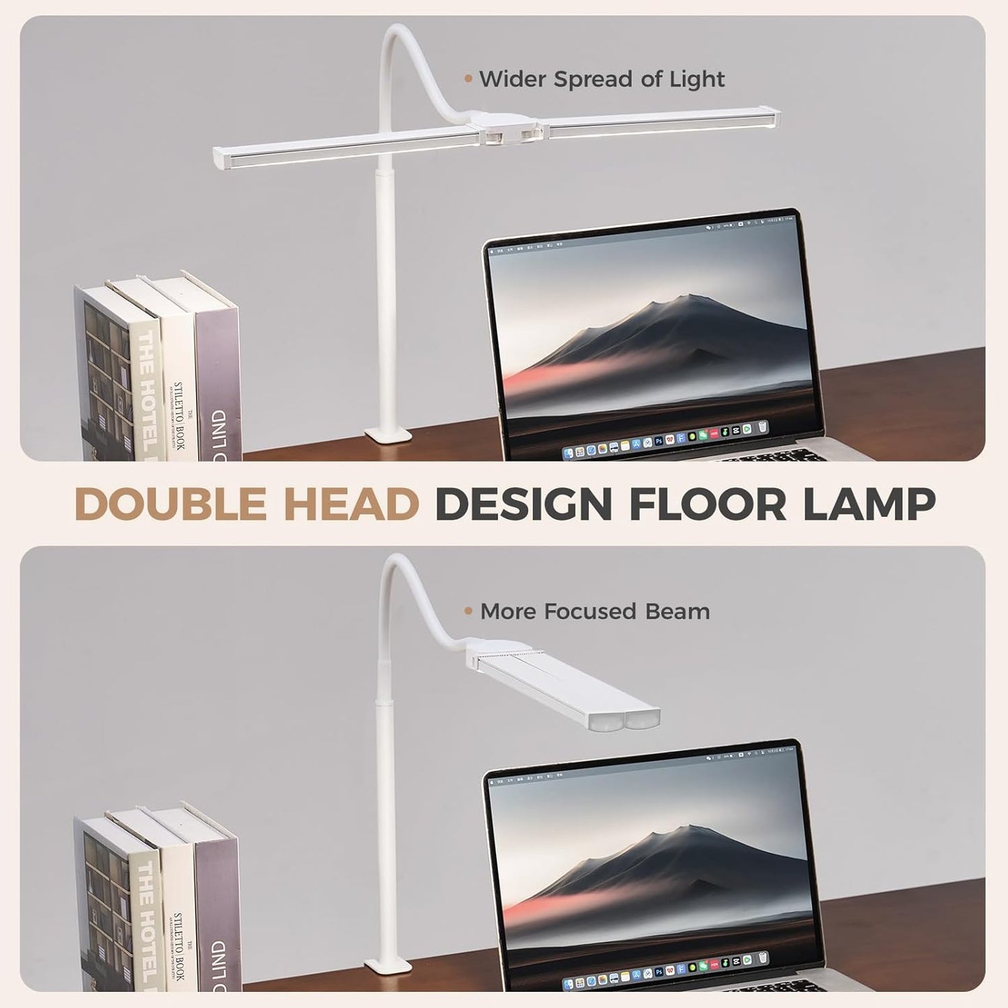 Voncerus LED Desk Lamp for Home Office, Double Head Architect Light with Clamp, Computer Monitor Clip on Light, 3 Modes and 10 Brightness, Adjustable Flexible Goose-Neck, Table Task Lamp, Black