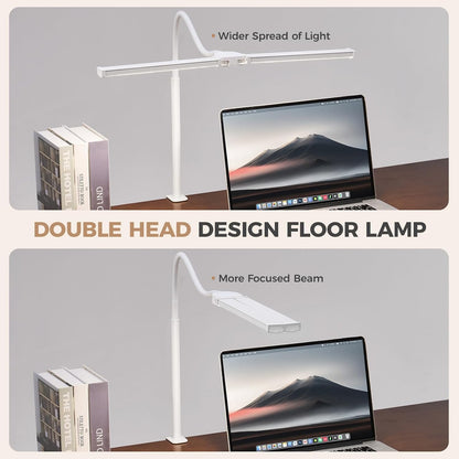 Voncerus LED Desk Lamp for Home Office, Double Head Architect Light with Clamp, Computer Monitor Clip on Light, 3 Modes and 10 Brightness, Adjustable Flexible Goose-Neck, Table Task Lamp, Black