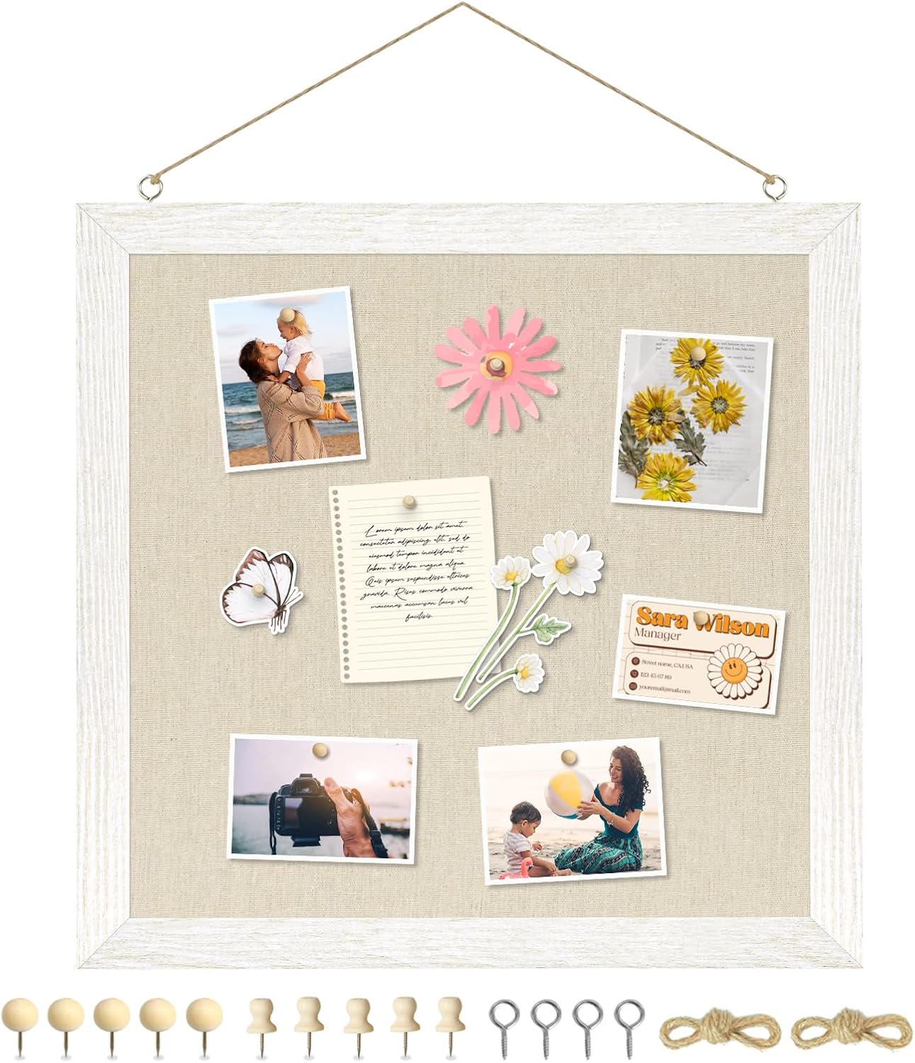 DOLLAR BOSS Bulletin Boards with Linen 1-Pack 16''X 12'' Double-Sided Cork Board for Walls Wood Framed Bulletin Boards, Small Pin Board for Home Kitchen Office Decorative Hanging 10 Pushpins
