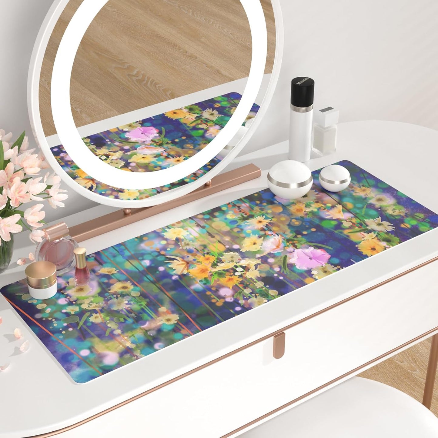 QIYI Large Mouse Pad, Cute Pink Desk Mat for Desktop, Women Girls PU Leather Desk Pad Waterproof Gaming Mousepad, Rose Gold Marble Computer Protector Writing Pad for School Office Home 31.5" x 15.7"