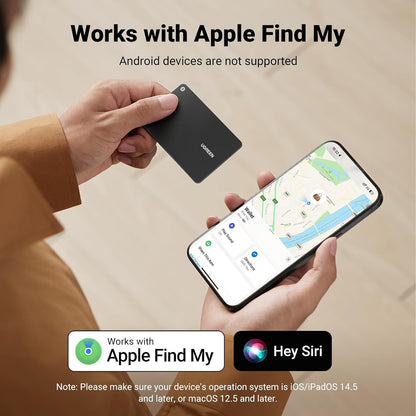 UGREEN FineTrack Slim Wallet Tracker Card (iOS Only), Bluetooth Tracker Card Finder 0.07in &IP68 Waterproof &One Charge Lasts A Year, Work with Apple Find My Rechargeable Tracker[Apple MFi Certified]