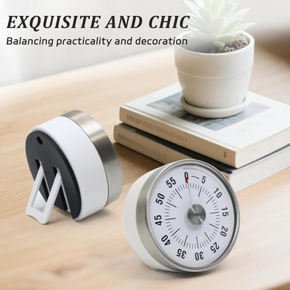 Kitchen Timer for Cooking,Chef Cooking Timer Clock,Visual Timers,60-Minute Countdown,Magnetic Base, Mechanical Clockwork,No Batteries Required,Ringer Alert,Timers for Kitchen/Study/Work/Gym,White