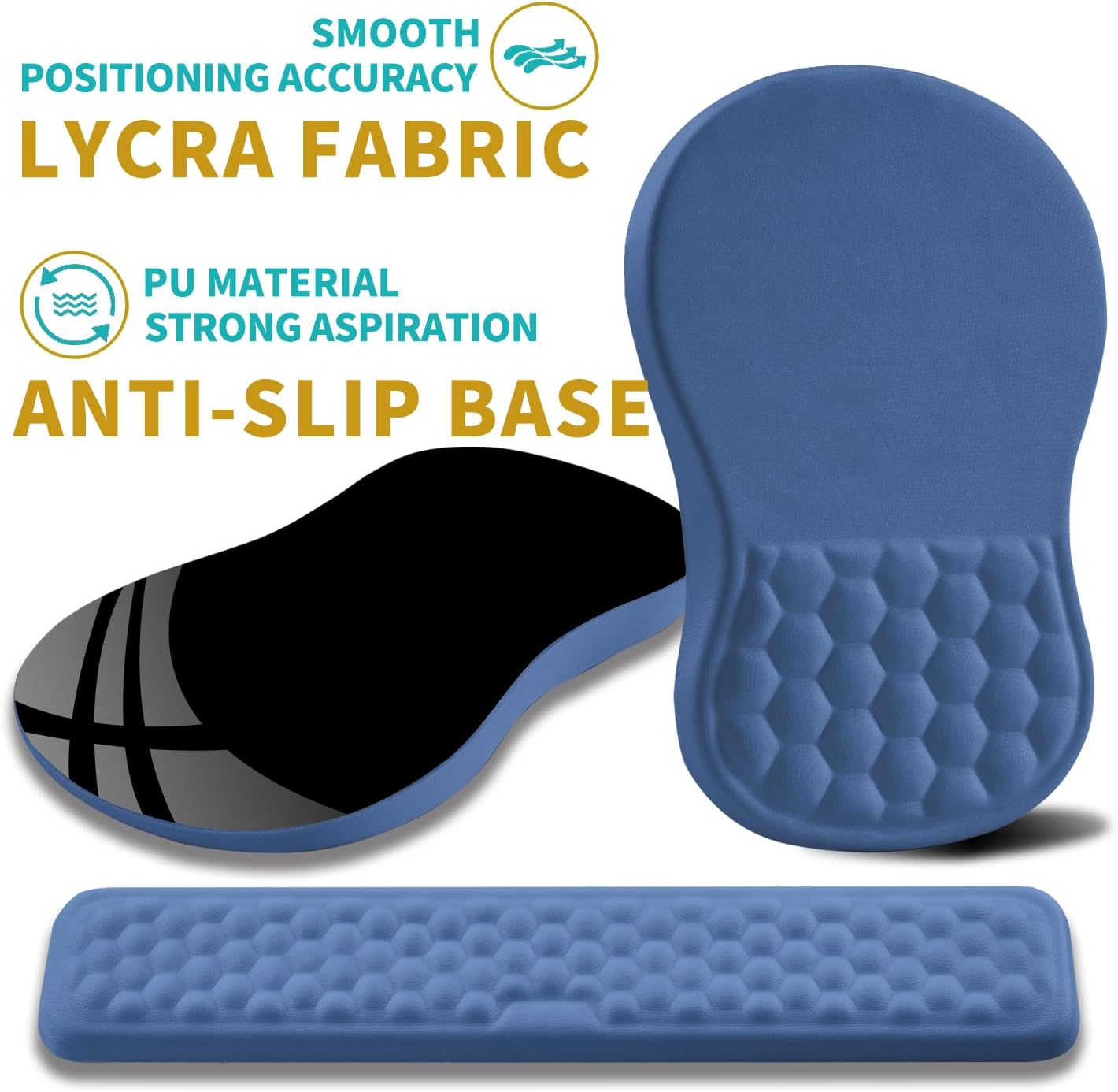 Hokafenle 2 in 1 Ergonomic Mouse Pad Wrist Support & Wrist Rest for Computer Keyboard Set, with Relieve Carpal Tunnel Pain Massage Bulge and Full Memory Gel Design (2In1 Set, Black)
