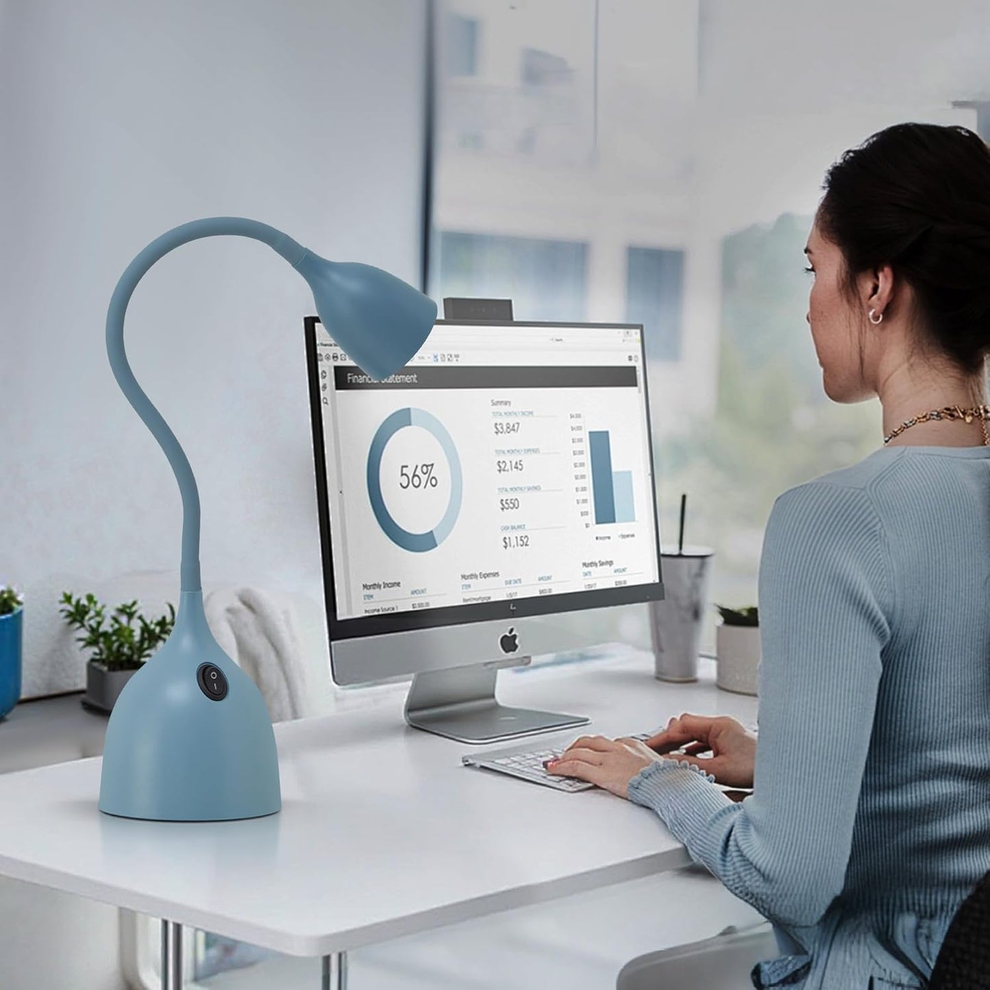 EJIAXIN Desk Lamp for Home Office - Clip on Reading Light and Bed Headboard Clamp Lamp, Bedside Gooseneck Table Lamp, Clip on Desk Lamps, Eye-Caring Desk Lamp for College Dorm Room Study Lamp, White