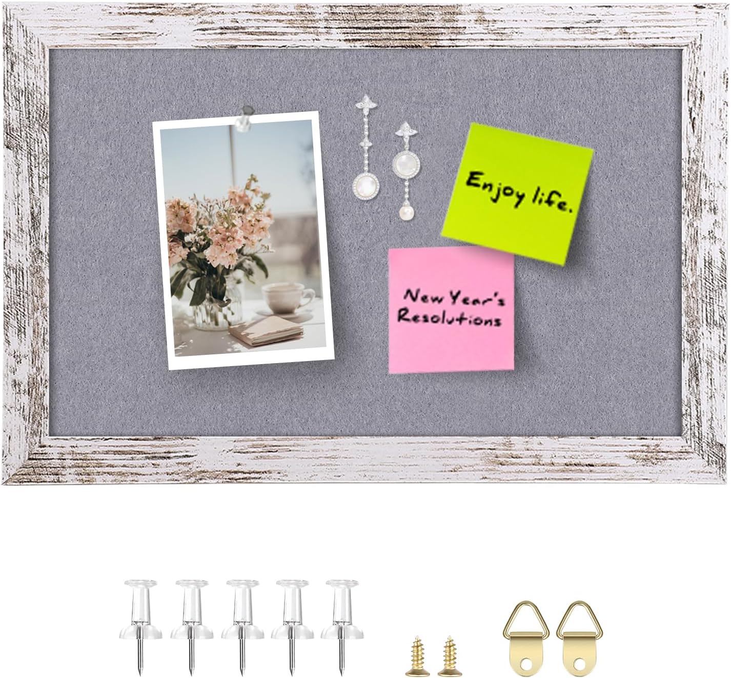 Cork Board Bulletin Board, 11.8x8.6 inches Mini Decorative Hanging Framed Cork Boards for Walls, Pin Board Vision Board for School Home Office, Bulletin Board with Wooden Frame(2230,WH,1p)