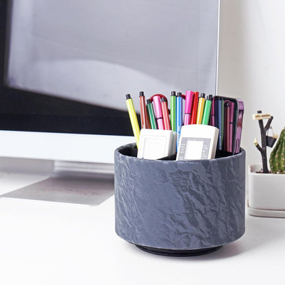 Round Leather Art Supply Organizer,Remote Control Holder,360 Degree Rotating,Multi-Functional Pencil Holder,4 Compartments Desktop Stationary Organizer(1-Fractal Flower) | Round - Colors A