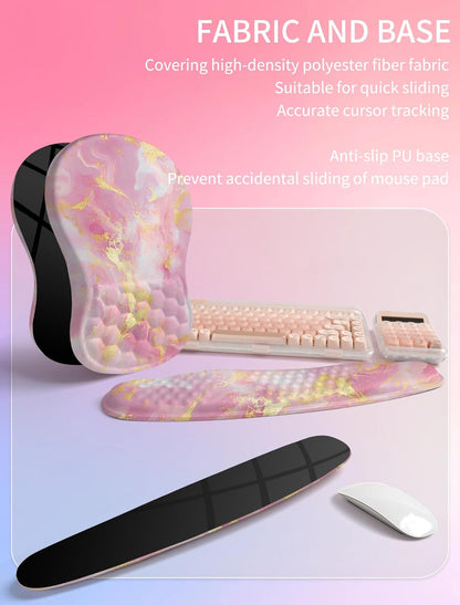 Hokafenle 2in1 Combination, Wave Keyboard Wrist Rest and Ergonomic Curvature Mouse Pad Wrist Support for Relieve Wrist Pain, Filled with Soft Cushion Memory Foam, Black