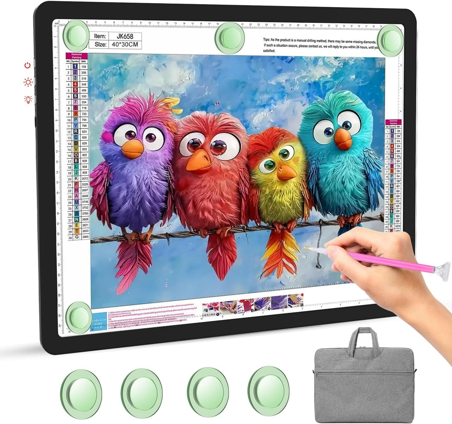 Rechargeable A3 Light Pad with Carry Bag, High-Brightness Tracing Light Box with 6 Levels of Brightness, Side Physical Buttons & 3 Colors, Wireless Light Board for Diamond Painting, Drawing, Sketching