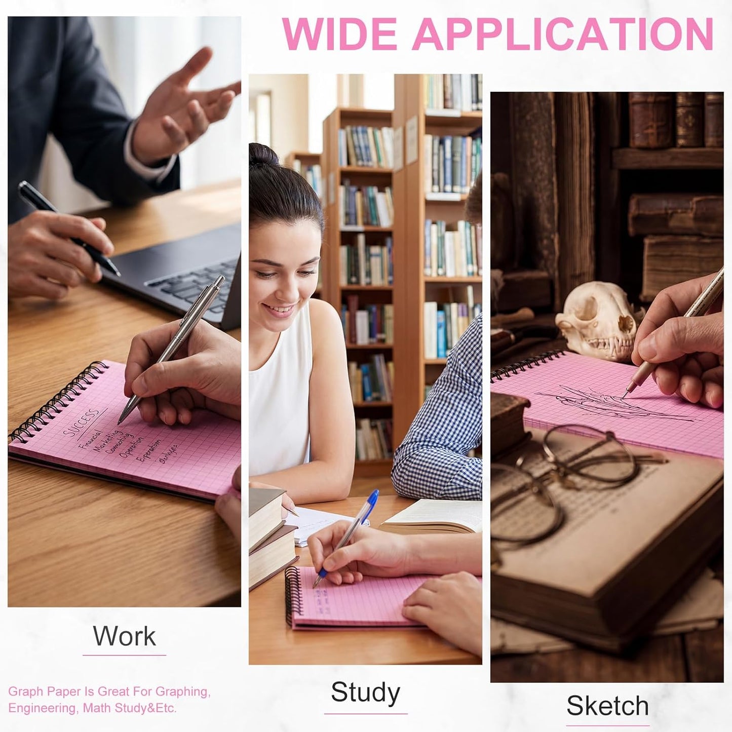 Engrowtic 6 Pack Graph Paper Spiral Notepad A5 Top Wirebound Notepad Grid Notebook Steno Pad Memo Notebook Grid Paper 140 Pages for Writing Sketching Drawing Office Supply (Black)