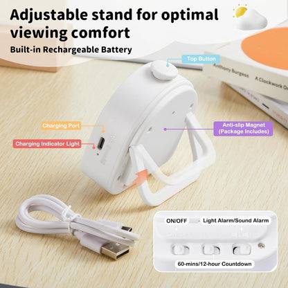 Visual Timer for Kids and Adults 60 Min/12 Hour Rechargeable Countdown Timer with Magnetic Sticker and Mute Function Kids Pomodoro Timers for Classroom Office Kitchen Silent Operation & Rainbow Disk
