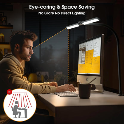 SIBRILLE LED Desk Lamp for Home Office - Dimmable Computer Desk Light with Clamp, Modern Architect Task Lamp with Color Changing, Flexible Desktop Lamp with Gooseneck for Monitor, Double Head, White