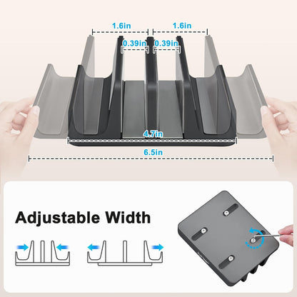 JARLINK 4-in-1 Adjustable Vertical Laptop Stand Holder, Aluminum Dual Slots Laptop Rack for Desk, Space-Saving Organizer Compatible with All MacBook, Surface, Chromebook, and Gaming Laptops (Grey)