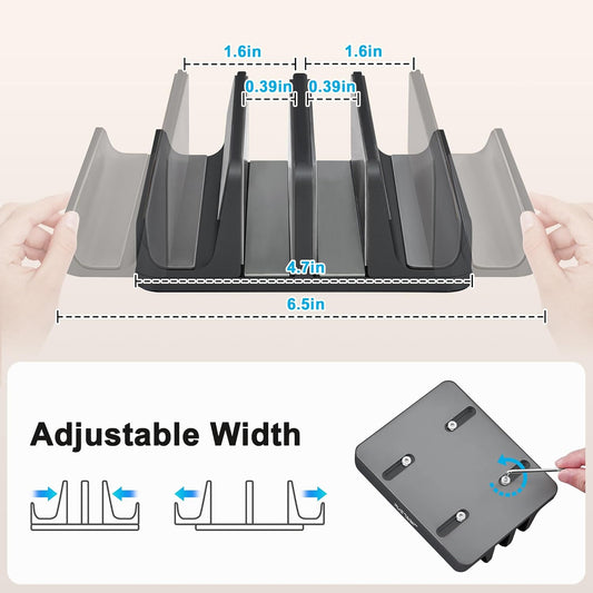 JARLINK 4-in-1 Adjustable Vertical Laptop Stand Holder, Aluminum Dual Slots Laptop Rack for Desk, Space-Saving Organizer Compatible with All MacBook, Surface, Chromebook, and Gaming Laptops (Grey)