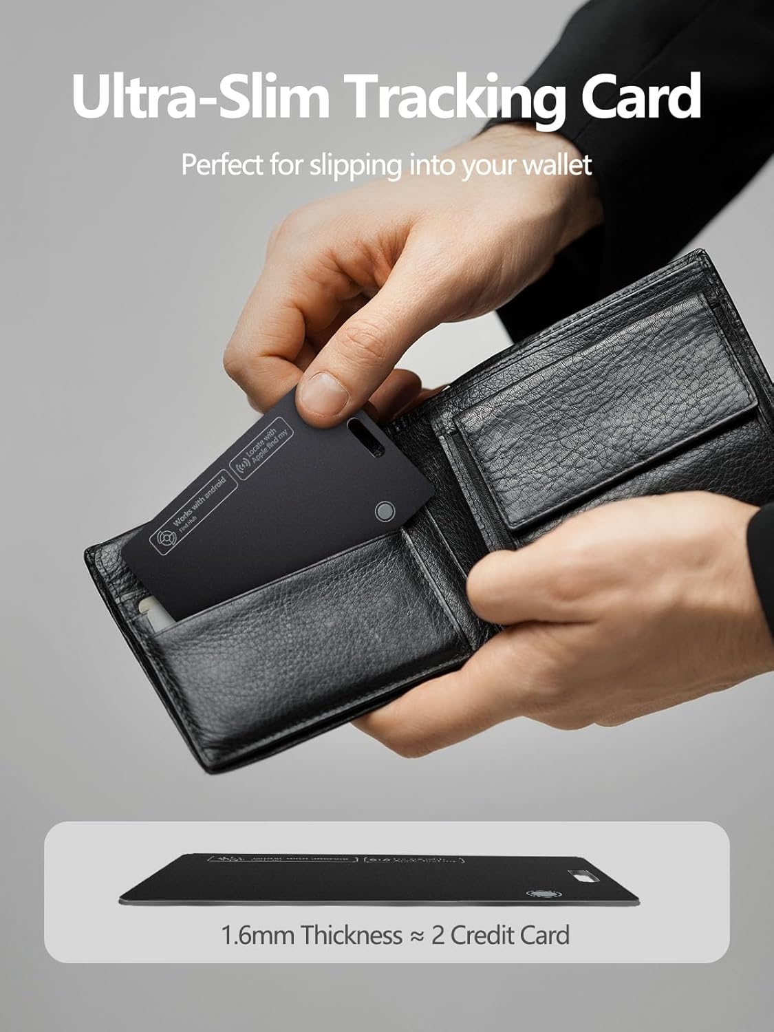 Wallet Tracker Card Work with Apple Find My, Ultra-Slim Rechargeable Tracking Card Credit Card Tracker for Wallet, Luggage, Passport (for iOS, 2 Pack)