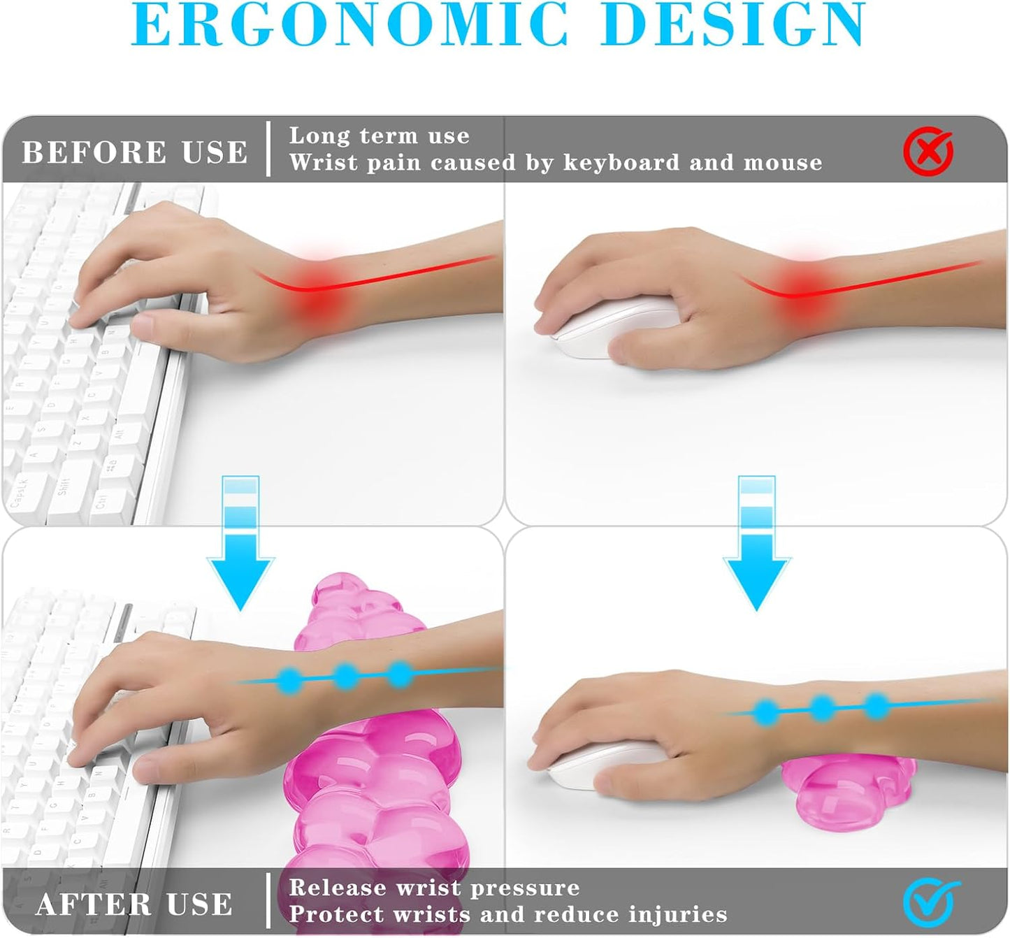 Gel Cloud Keyboard and Mouse Wrist Rest, Cute Wrist Support and Arm Support Keyboard Rest for Keyboard and Mouse Typing Pain Relief，Suitable for Office/Computer/Laptop/Gaming（White）
