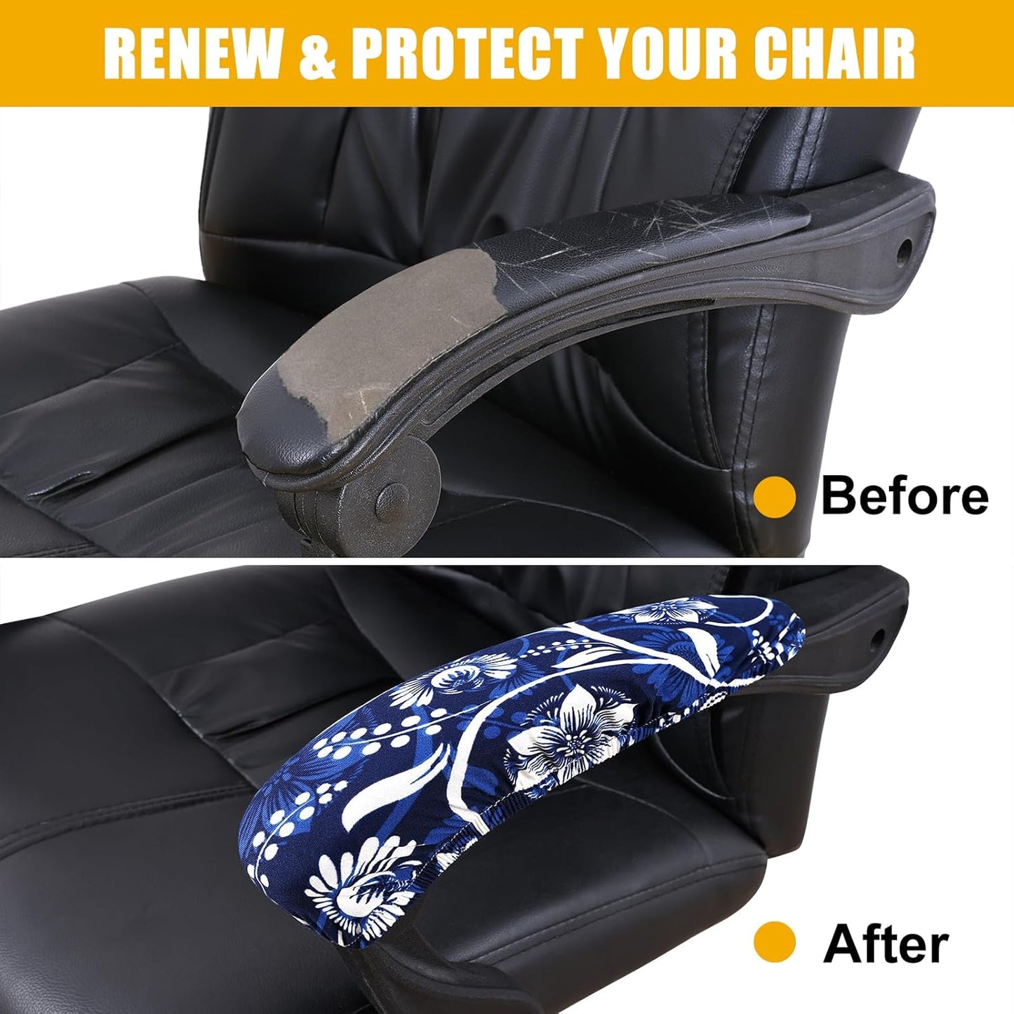 Smiry Stretch Printed Office Chair Armrest Covers, 2 Pcs Soft Fit Removable Washable Computer Desk Chair Arm Covers Protector, Black