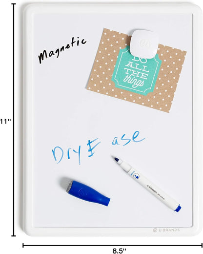 U Brands Contempo Magnetic Small Whiteboard, 8.5” x 11”, White Modern Frame, Mini White Board for Students, Fridge and Locker Dry Erase Board, Includes Marker & Magnet