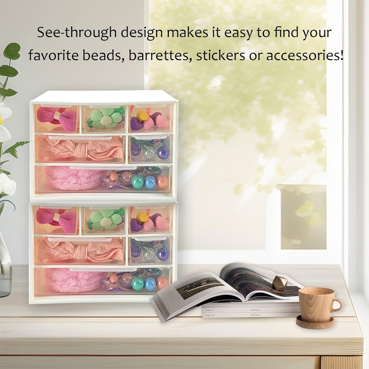 Mini Desk Drawer Organizer with 6 Clear Drawers - 7" x 3.9" x 4.7" Small Plastic Storage Box for Office, Classroom, Crafts, and Home Desktop Organization