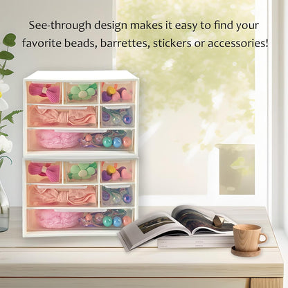 Mini Desk Drawer Organizer with 6 Clear Drawers - 7" x 3.9" x 4.7" Small Plastic Storage Box for Office, Classroom, Crafts, and Home Desktop Organization