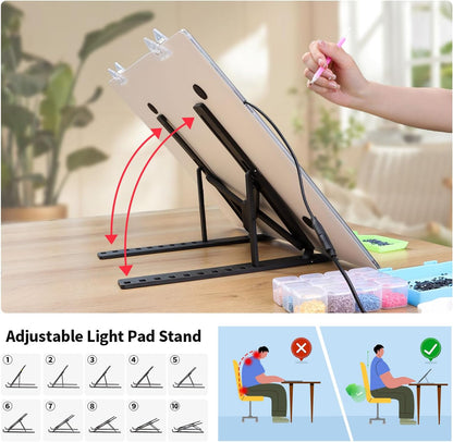 Zocelight A3 Light Pad for Diamond Painting Kit,4800Lux Super Bright 5mm Ultra Thin Diamond Art Light Board with Stand and Clip,3 Levels Dimming Light Box for Artists,Drawing,Sketching,Animation
