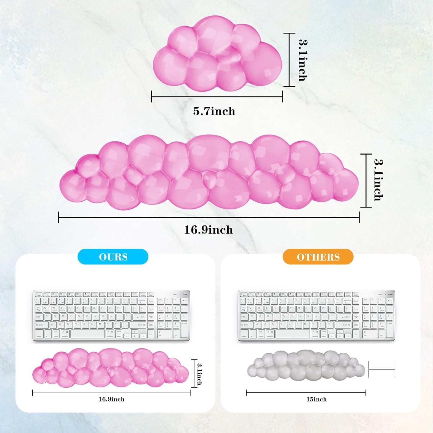Gel Cloud Keyboard and Mouse Wrist Rest, Cute Wrist Support and Arm Support Keyboard Rest for Keyboard and Mouse Typing Pain Relief，Suitable for Office/Computer/Laptop/Gaming（White）