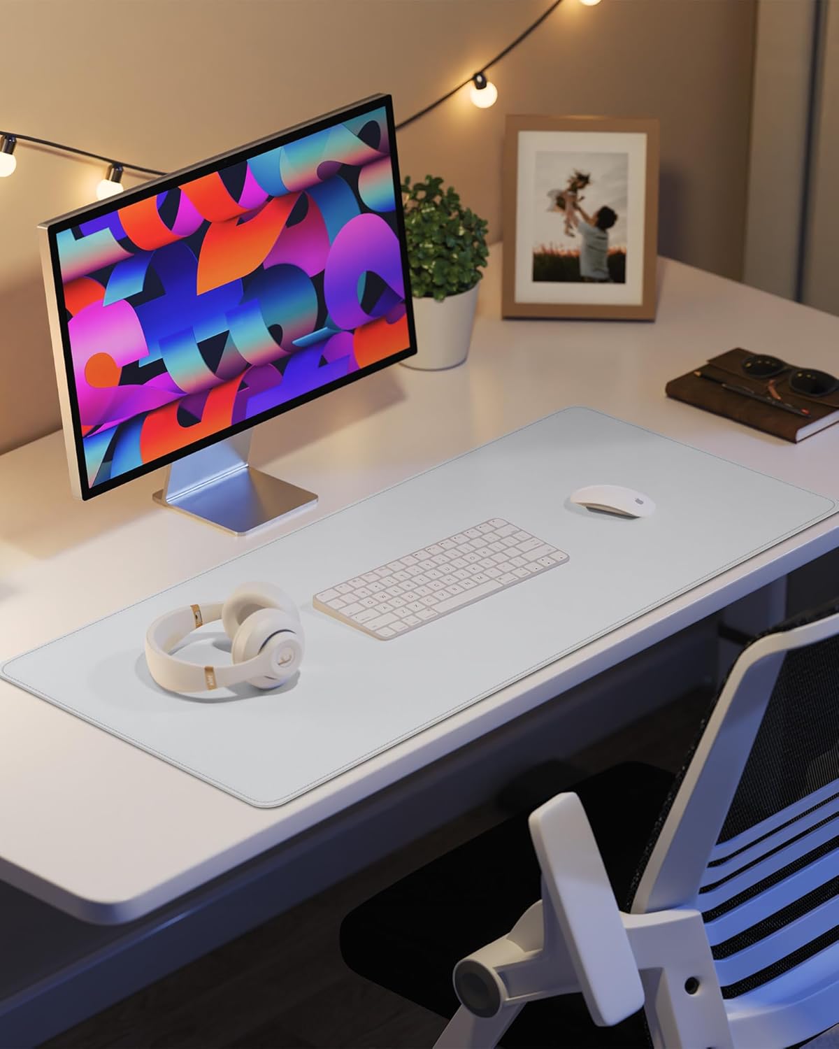 AFIING Desk Pad Protector 23.6" x 13.7" - Non-Slip Waterproof PU Leather Desk Mat for Mouse, Keyboard, Laptop, Office and Home Workspace (Beige)